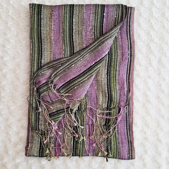 Colorful Scarf /Wrap with Braided Tassels - Picture 1 of 5